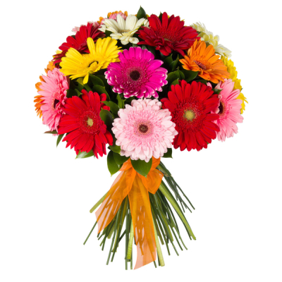 Букет «Мамба» – взрыв красок из оранжевых, лиловых и розовых гербер Ломоносов Санкт-Петербург