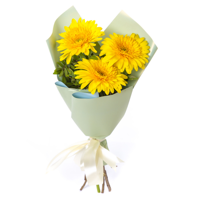 Яркий букет из 3 жёлтых гербер – частичка солнечного света Ломоносов Санкт-Петербург