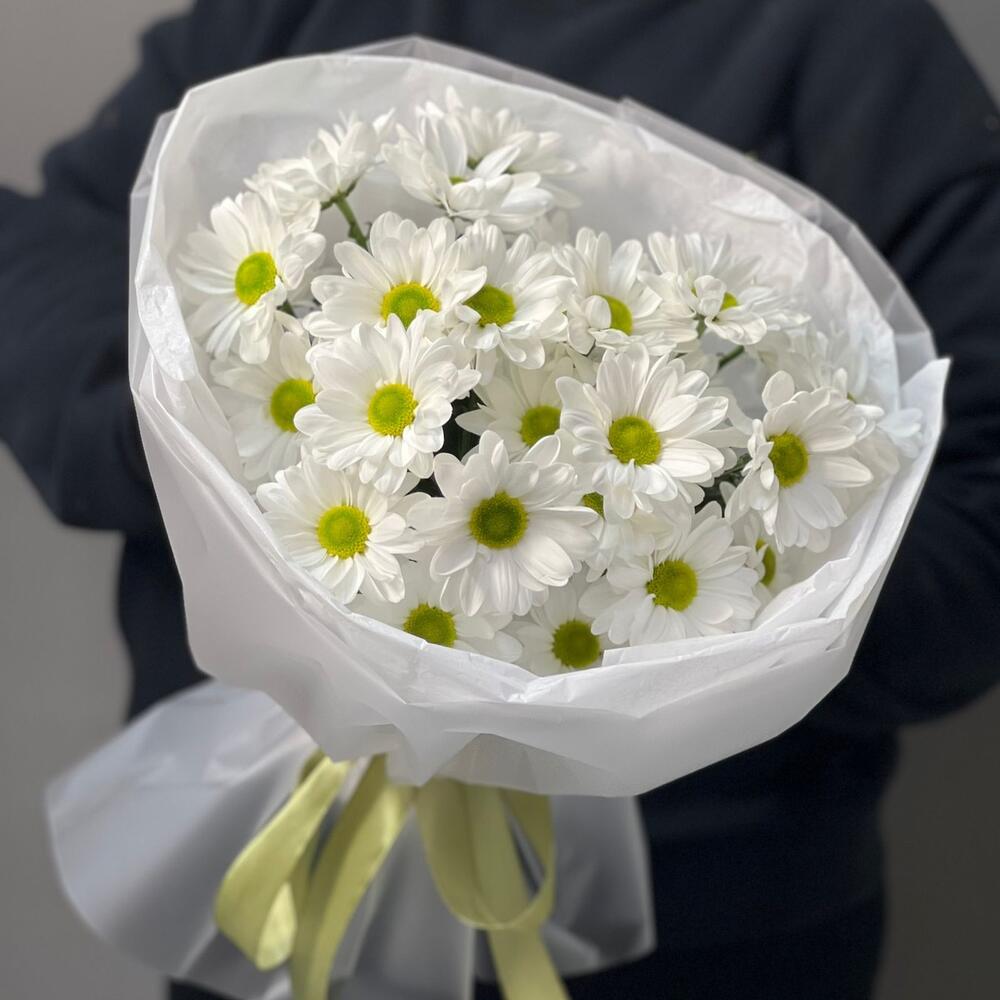 Букет «Ромашковый» – нежные белые хризантемы в деревенском стиле Ломоносов Санкт-Петербург